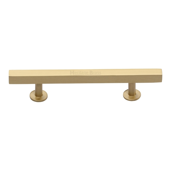 C4760 96-SB • 096 x 159 x 11 x 19 x 32mm • Satin Brass • Heritage Brass Square Bar Round Foot Cabinet Pull Handle